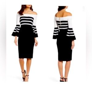 Chelsea28 black & white off the shoulder midi dress size XS
